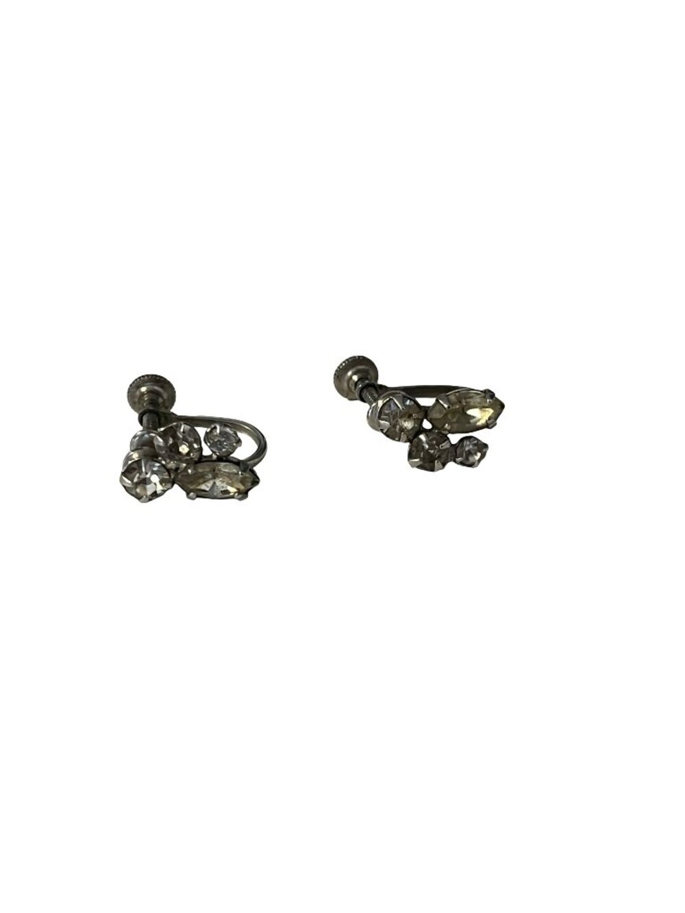 Vintage Rhinestone Screw Back Earrings Silver Tone Cluster Statement Mid Century